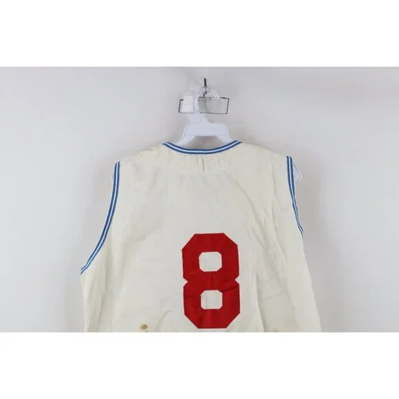 Vintage 50s Mens 42 Distressed Chain Stitch Sleeveless Baseball Jersey White USA